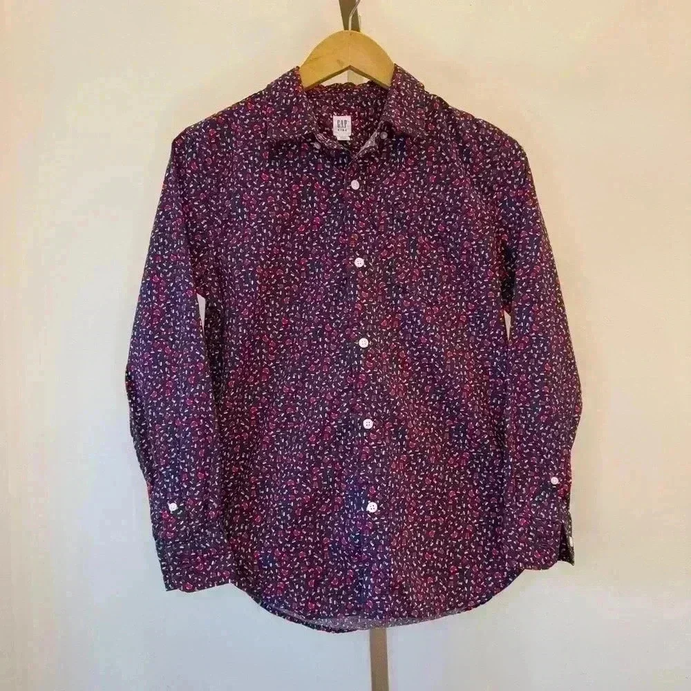 GAP Kids Boy’s XL Blue Holiday Christmas Long Sleeve Button-Up Shirt Casual